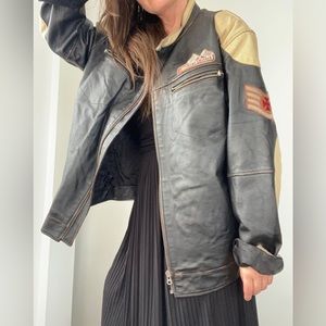 Oversized baggy real leather women’s jacket 90s vintage black brown zipper